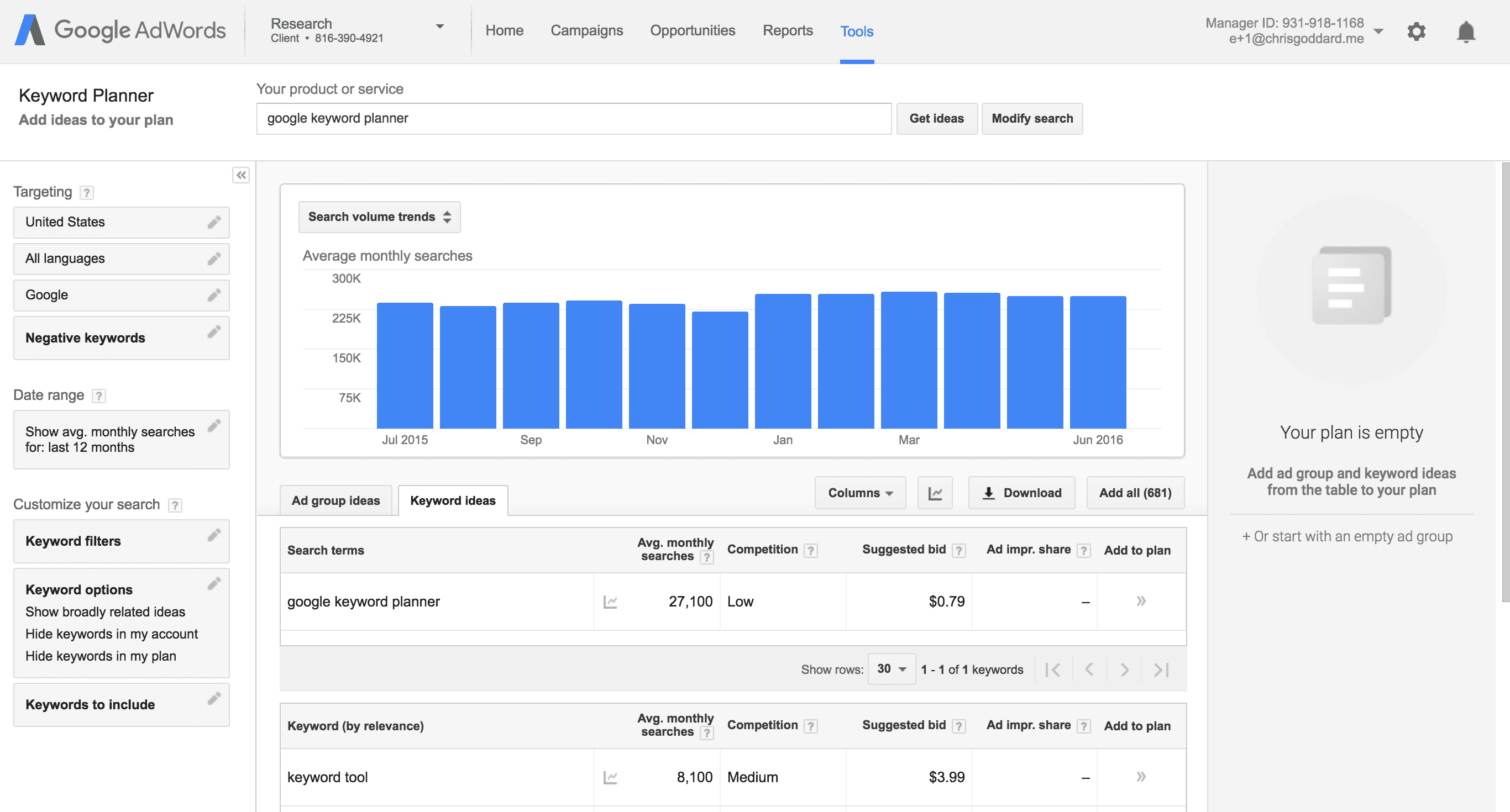 google keyword planner